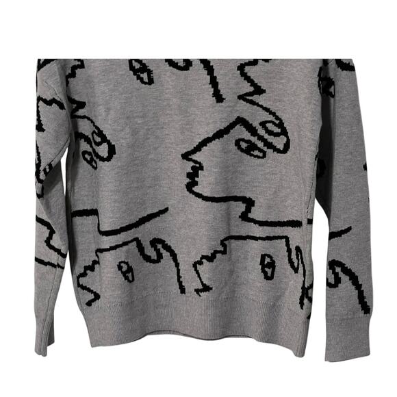 TAHARI FACE-GRAPHIC CREWNECK SWEATER GRAY/BLACK WOMENS XSMALL NEW - Picture 7 of 10